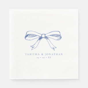 Elegant Hand Drawn Blue Bow Wedding Napkin