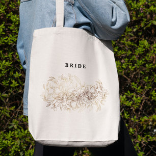 Elegant Hand Drawn Botanical Bridal Party Bride Tote Bag
