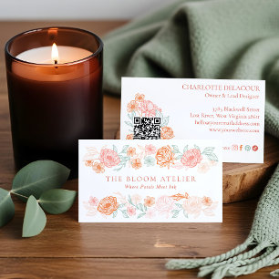 Elegant Hand-Drawn Botanical Floral Line Art Girly Business Card
