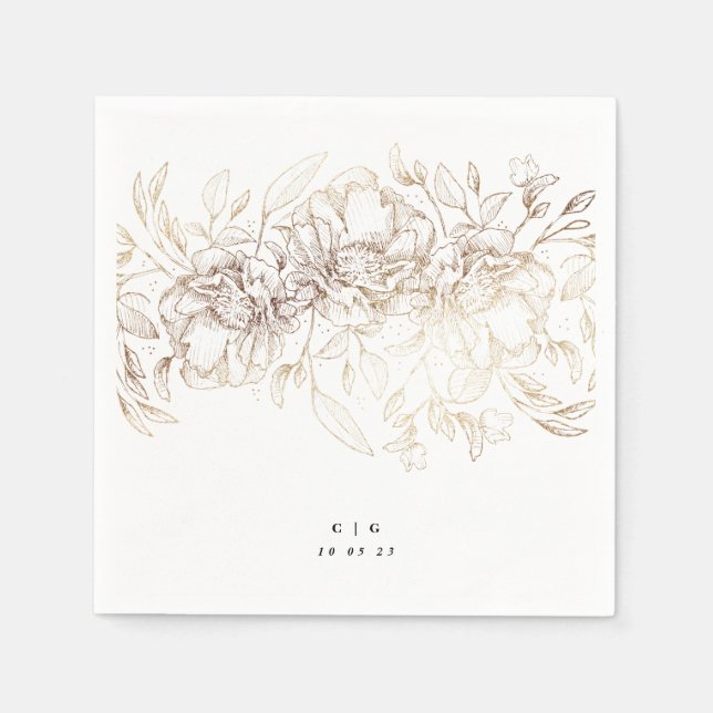 Elegant Hand Drawn Botanical Foil Monogram Wedding Napkin (Front)