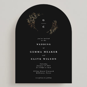 Elegant Hand Drawn Botanical Monogram Wedding Arch Invitation