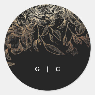 Elegant Hand Drawn Botanical Monogram Wedding Classic Round Sticker