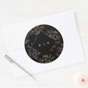 Elegant Hand Drawn Botanical Monogram Wedding Classic Round Sticker