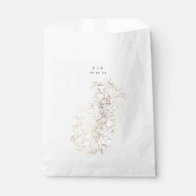 Elegant Hand Drawn Botanical Monogram Wedding Favour Bags (Front)
