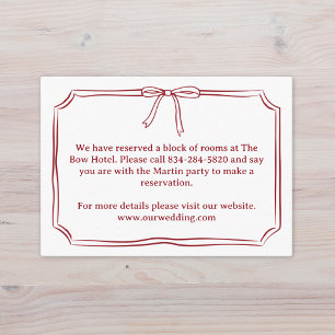 Elegant Hand-Drawn Bow Crimson Red Wedding Details Enclosure Card