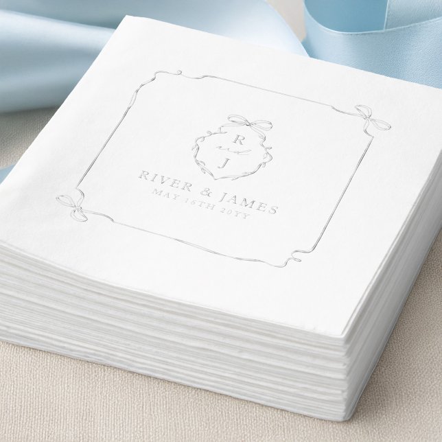 Elegant Hand Drawn Bow & Ribbon Monogram Wedding Foil Napkins (Elegant Hand Drawn Bow & Ribbon Monogram Wedding Foil Napkins)
