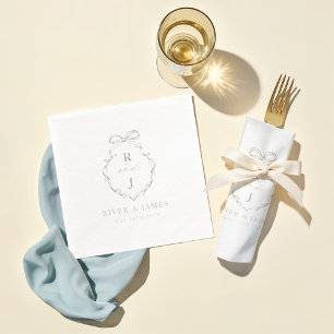 Elegant Hand Drawn Bow & Ribbon Monogram Wedding Foil Napkins