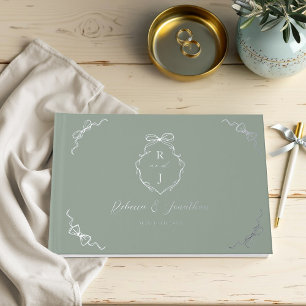 Elegant Hand Drawn Bow & Ribbon Monogram Wedding Guest Book