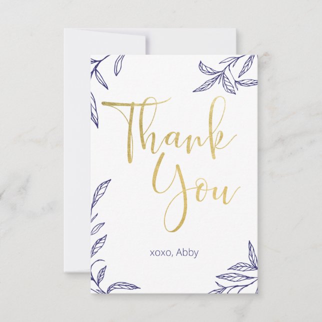 Elegant Hand Drawn Branches Flat Thank You Card (Front)