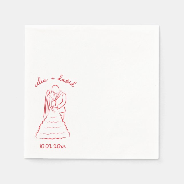 Elegant Hand Drawn Bride and Groom wadding Napkin (Front)