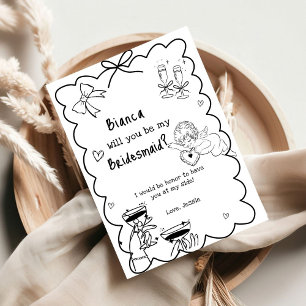 Elegant Hand Drawn Bridesmaid Proposal Card