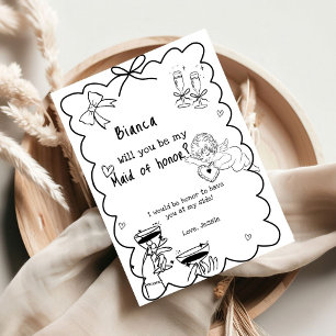 Elegant Hand Drawn Bridesmaid Proposal Card