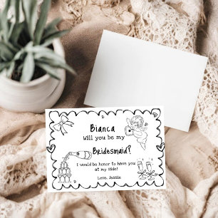 Elegant Hand Drawn Bridesmaid Proposal Card