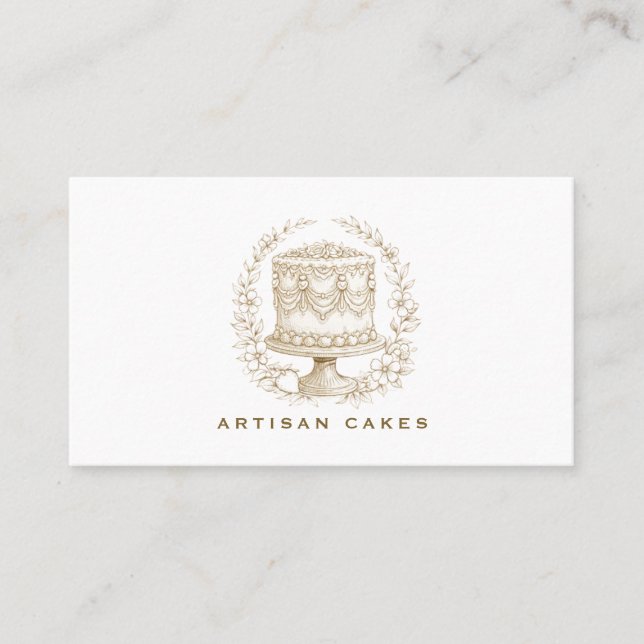 Elegant Hand Drawn Cake Bakery Business Card (Front)