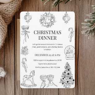 "Elegant Hand-Drawn Christmas Dinner  Invitation