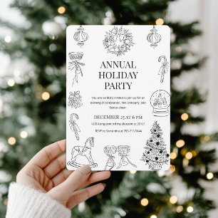 Elegant Hand-Drawn Christmas Party  Invitation