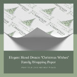 Elegant Hand-Drawn "Christmas Wishes" Family  Wrapping Paper<br><div class="desc">Elevate your holiday gift-giving with this elegant and heartfelt wrapping paper. The sophisticated design features a repeating pattern of beautifully detailed, hand-drawn Christmas trees and delicate sprigs of holly, all intertwined with the warm message, "Christmas Wishes to you and your family." The subtle green and black script against a crisp...</div>