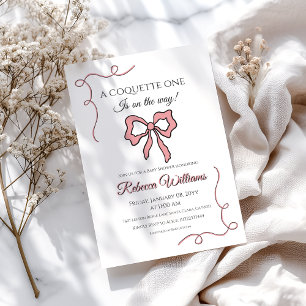 Elegant Hand Drawn Coquette Pink Bow Baby Shower Invitation