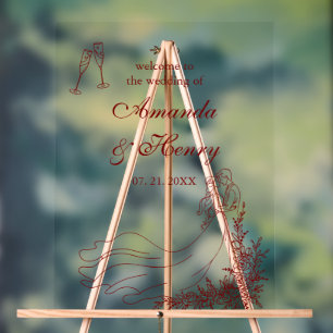 Elegant Hand Drawn Couple Wedding Welcome Acrylic Sign