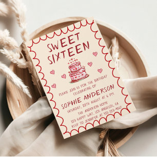 Elegant Hand Drawn Cream Sweet Sixteen Birthday Invitation