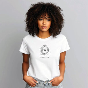 Elegant Hand-Drawn Crest with Monogram T-Shirt