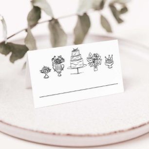 Elegant Hand Drawn Doodles Scribbles Wedding Party Place Card