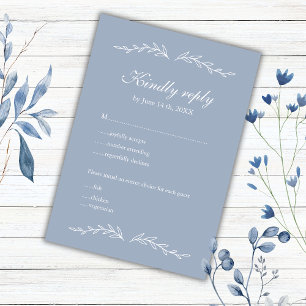 Elegant Hand Drawn Dusty Blue Wedding RSVP Card