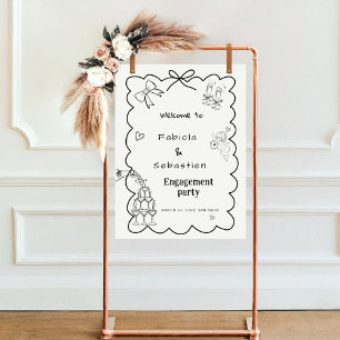 Elegant Hand Drawn Engagement Party Welcome sign
