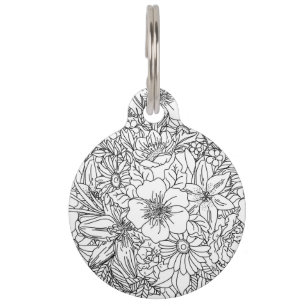 Elegant Hand drawn floral doodles design Pet Tag
