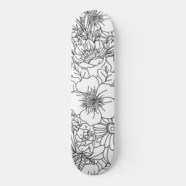 Elegant Hand drawn floral doodles design Skateboard (Front)