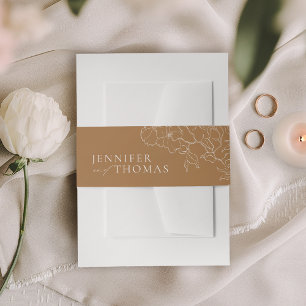 Elegant hand drawn floral golden fall wedding invitation belly band