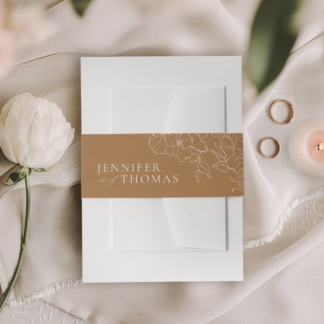 Elegant hand drawn floral golden fall wedding invitation belly band (Elegant hand drawn floral golden fall wedding invitation belly band)