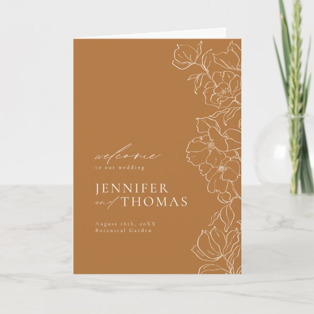 Elegant hand drawn floral golden fall wedding programme (Front)