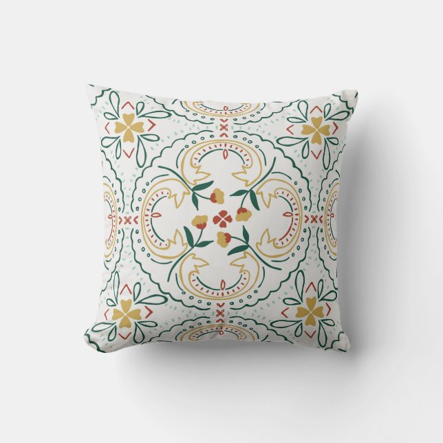 Elegant Hand-Drawn Floral Pattern Throw Pillow (Front)