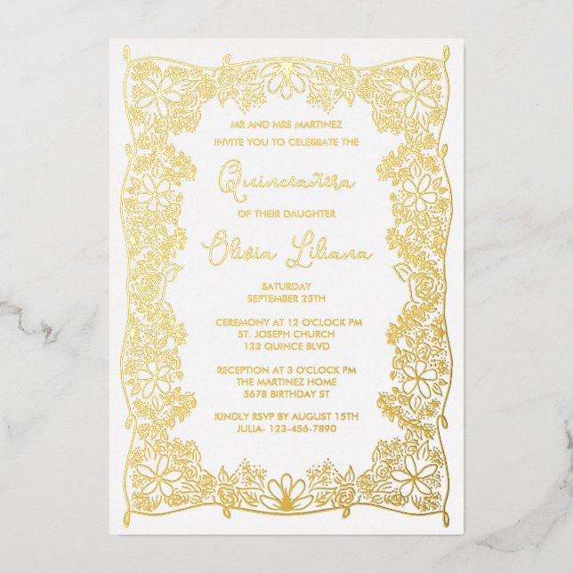 Elegant Hand Drawn Floral Quinceañera (Front)