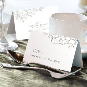 Elegant hand drawn floral sage green Place Card