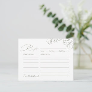 Elegant hand drawn floral sage green Recipe Card