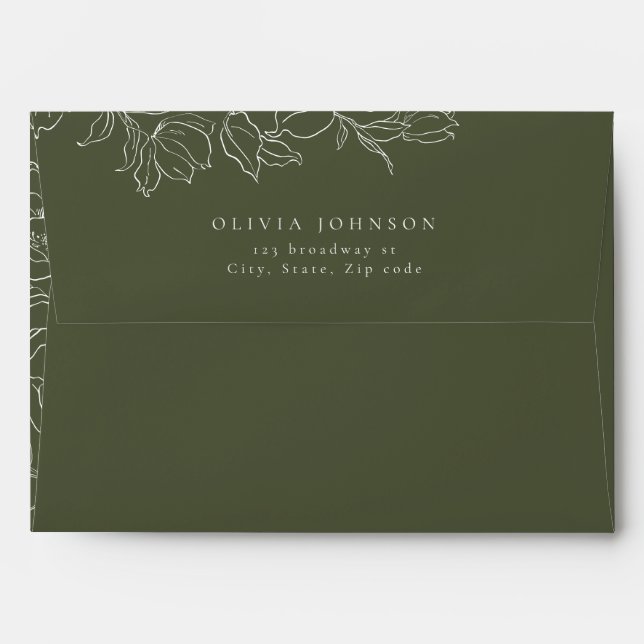 Elegant hand drawn floral sage green wedding envelope (Back (Top Flap))