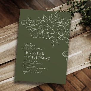 Elegant hand drawn floral sage green wedding invitation