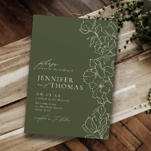 Elegant hand drawn floral sage green wedding invitation