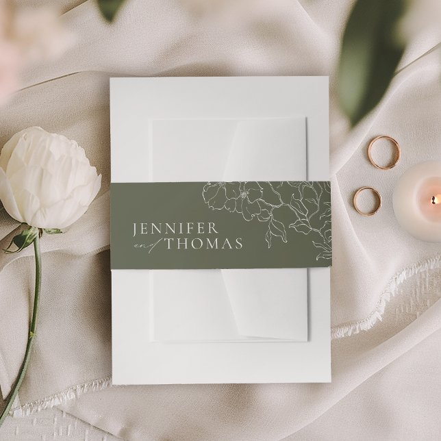Elegant hand drawn floral sage green wedding invitation belly band (Elegant hand drawn floral sage green wedding invitation belly band)