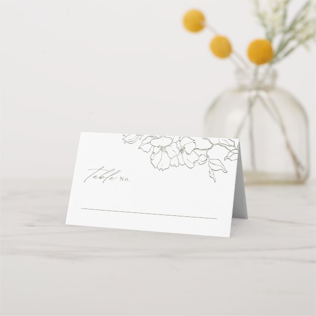 Elegant hand drawn floral sage green wedding place card (Front)