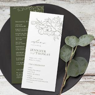 Elegant hand drawn floral sage green wedding programme