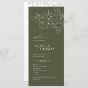 Elegant hand drawn floral sage green wedding programme