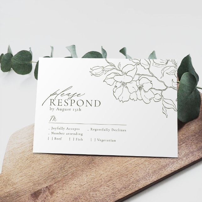 Elegant hand drawn floral sage green wedding RSVP card (Elegant hand drawn floral sage green wedding RSVP card)