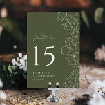 Elegant hand drawn floral sage green wedding Table Number<br><div class="desc">Elegant delicate hand drawn flower illustration and modern script typography details, in dark sage green and white colour, simple and romantic. Great floral wedding table cards for modern rustic wedding, country garden wedding, and simple boho wedding in summer and winter. Fully customisable with any colours to match your wedding theme....</div>