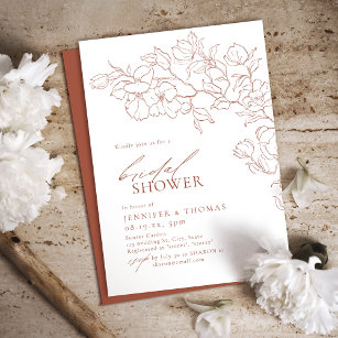 Elegant hand drawn floral terracotta Bridal Shower Invitation