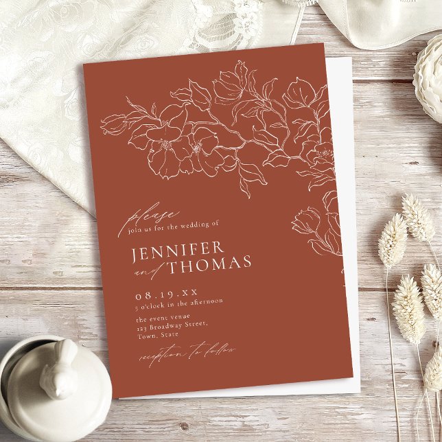 Elegant hand drawn floral terracotta wedding invitation (Creator Uploaded)