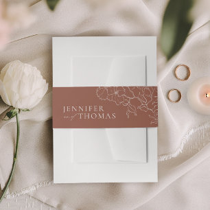 Elegant hand drawn floral terracotta wedding invitation belly band