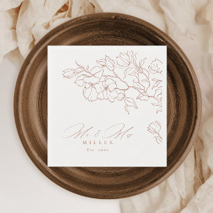 Elegant hand drawn floral terracotta wedding napkin